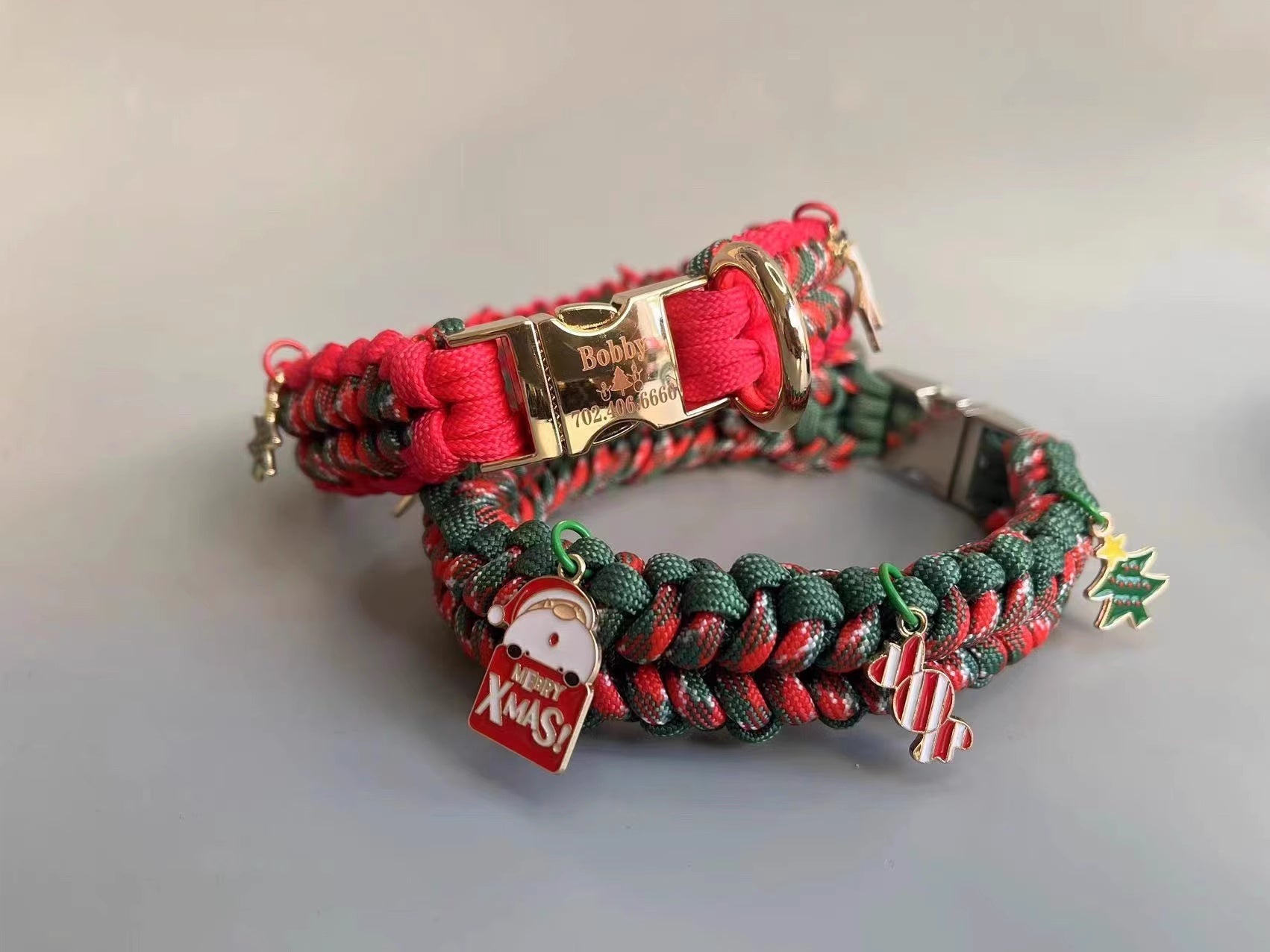 HKM-922899 Handheld Rope Dog Leash with Adjustable Release Buckles in Green and Red
