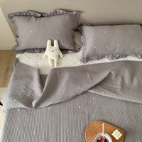 HKM-922899 Three-Piece Cotton Bedding Set with Soft Mat and Sofa Blanket - Plain Design, Available in 200x230 or 220x240 Sizes