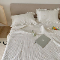 HKM-922899 Three-Piece Cotton Bedding Set with Soft Mat and Sofa Blanket - Plain Design, Available in 200x230 or 220x240 Sizes