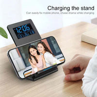 HKM-922963 Wireless Charging Alarm Clock with Mobile Phone Holder, LCD Display, Temperature & Perpetual Calendar