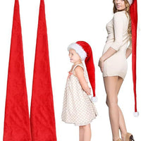 HKM-923027 Extended Christmas Hat for Adults and Children - Soft Flannel, Red and Green Striped, Super Long Design