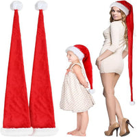 HKM-923027 Extended Christmas Hat for Adults and Children - Soft Flannel, Red and Green Striped, Super Long Design