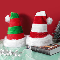 HKM-923027 Extended Christmas Hat for Adults and Children - Soft Flannel, Red and Green Striped, Super Long Design
