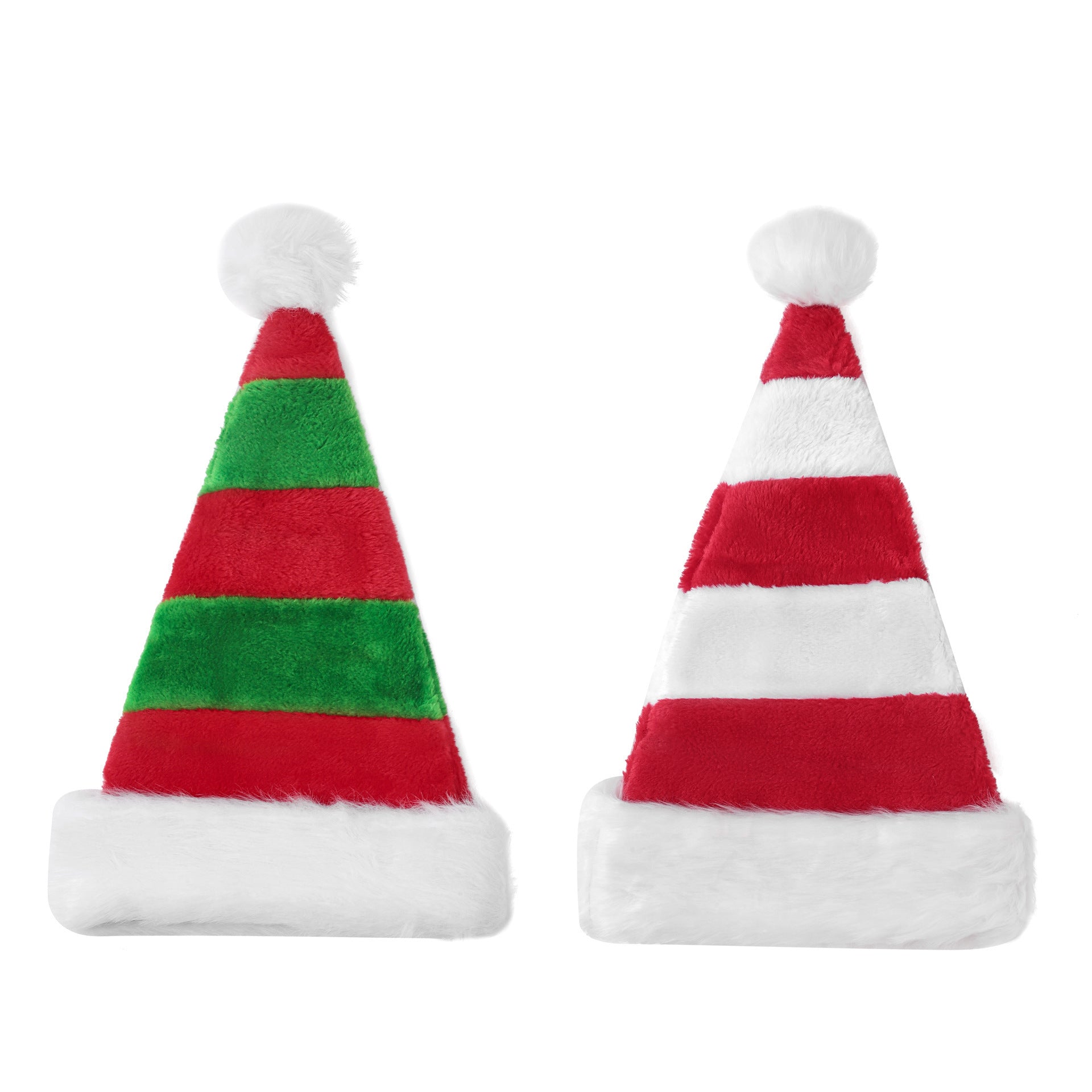 HKM-923027 Extended Christmas Hat for Adults and Children - Soft Flannel, Red and Green Striped, Super Long Design