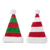 HKM-923027 Extended Christmas Hat for Adults and Children - Soft Flannel, Red and Green Striped, Super Long Design