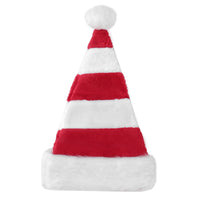 HKM-923027 Extended Christmas Hat for Adults and Children - Soft Flannel, Red and Green Striped, Super Long Design