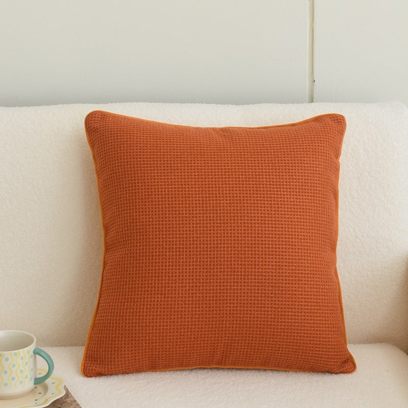 HKM-923027 Orange Plaid Cotton and Linen Cushion Cover with Geometric Design, 45x45cm