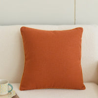 HKM-923027 Orange Plaid Cotton and Linen Cushion Cover with Geometric Design, 45x45cm