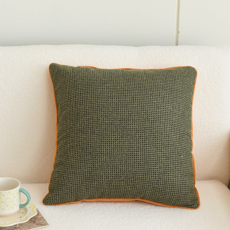 HKM-923027 Orange Plaid Cotton and Linen Cushion Cover with Geometric Design, 45x45cm