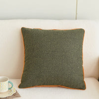 HKM-923027 Orange Plaid Cotton and Linen Cushion Cover with Geometric Design, 45x45cm