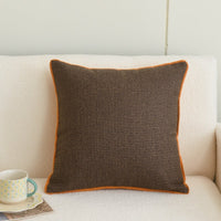 HKM-923027 Orange Plaid Cotton and Linen Cushion Cover with Geometric Design, 45x45cm