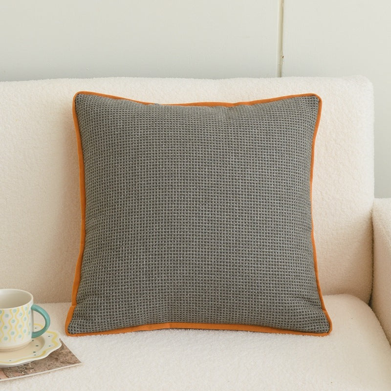 HKM-923027 Orange Plaid Cotton and Linen Cushion Cover with Geometric Design, 45x45cm