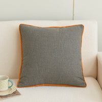 HKM-923027 Orange Plaid Cotton and Linen Cushion Cover with Geometric Design, 45x45cm