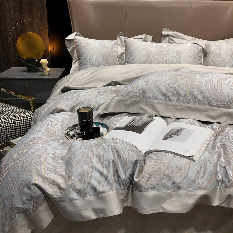 HKM-923219 Cotton Leopard Print Duvet Cover Set - 4 Pieces with Pillowcases and Quilt Cover