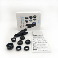 HKM-923283 7-In-1 Mobile Phone Lens Set: Fisheye, Wide Angle, Macro, Telephoto, and More with Universal Clip and Accessories