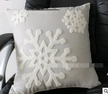 HKM-923283 Embroidered Cotton Flower and Snowflake Pillow Cushion Cover, Modern Minimalist Design, 45x45cm