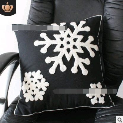 HKM-923283 Embroidered Cotton Flower and Snowflake Pillow Cushion Cover, Modern Minimalist Design, 45x45cm