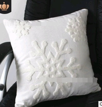 HKM-923283 Embroidered Cotton Flower and Snowflake Pillow Cushion Cover, Modern Minimalist Design, 45x45cm