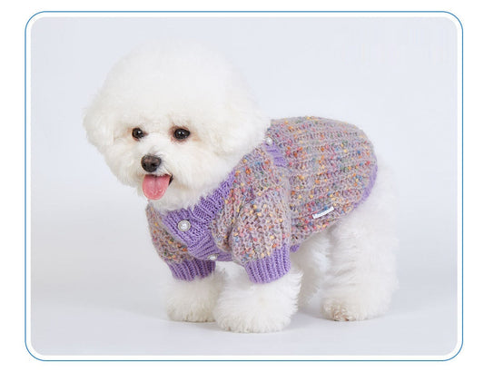 HKM-923475 Cozy Purple Polyester Dog Sweater Cardigan for All Breeds