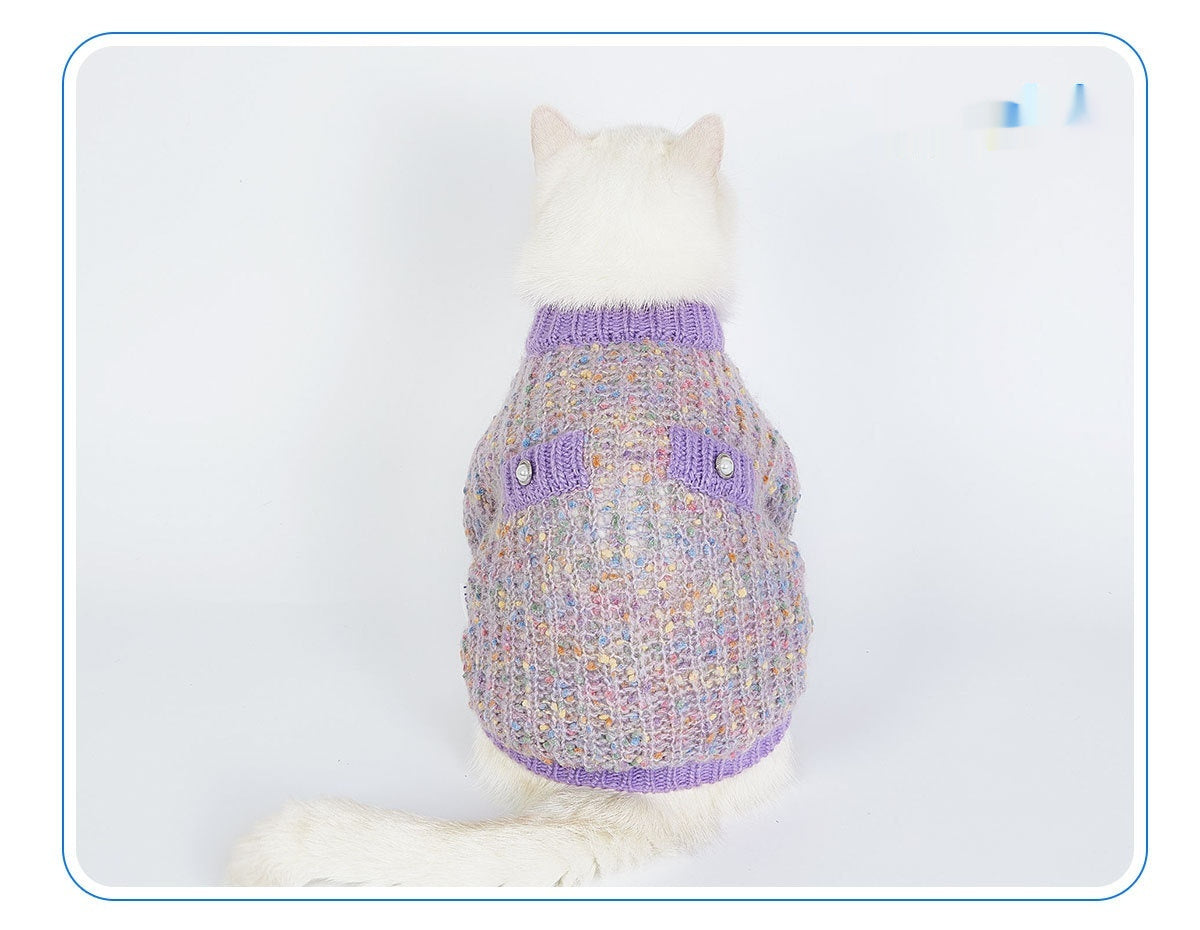 HKM-923475 Cozy Purple Polyester Dog Sweater Cardigan for All Breeds