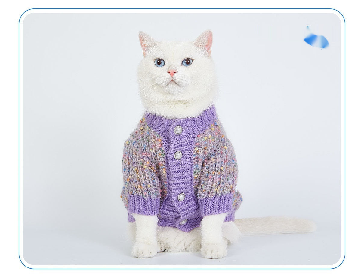 HKM-923475 Cozy Purple Polyester Dog Sweater Cardigan for All Breeds