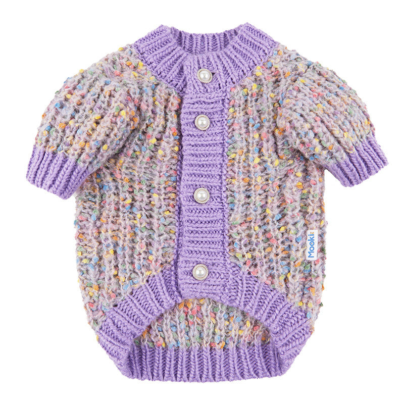 HKM-923475 Cozy Purple Polyester Dog Sweater Cardigan for All Breeds