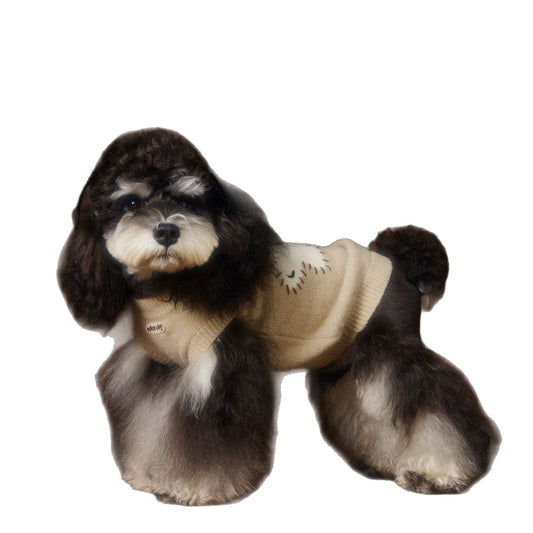 HKM-923539 Schnauzer Teddy Bichon Sleeveless Wool Sweater Vest in Red and Beige, Sizes XS-XXL