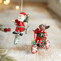 HKM-923859 Creative Resin and Wrought Iron Christmas Pendant with Santa Claus and Elk Tricycles