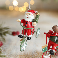 HKM-923859 Creative Resin and Wrought Iron Christmas Pendant with Santa Claus and Elk Tricycles