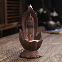 HKM-923987 Lotus Guanyin Backflow Incense Burner - Purple Sand Aromatherapy Home Decoration Craft