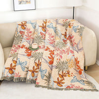 HKM-924051 Cotton Multi-layer Gauze Bedspread with Plant and Flower Pattern, 200cm x 230cm, Summer Blanket
