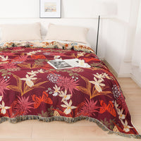HKM-924051 Cotton Multi-layer Gauze Bedspread with Plant and Flower Pattern, 200cm x 230cm, Summer Blanket