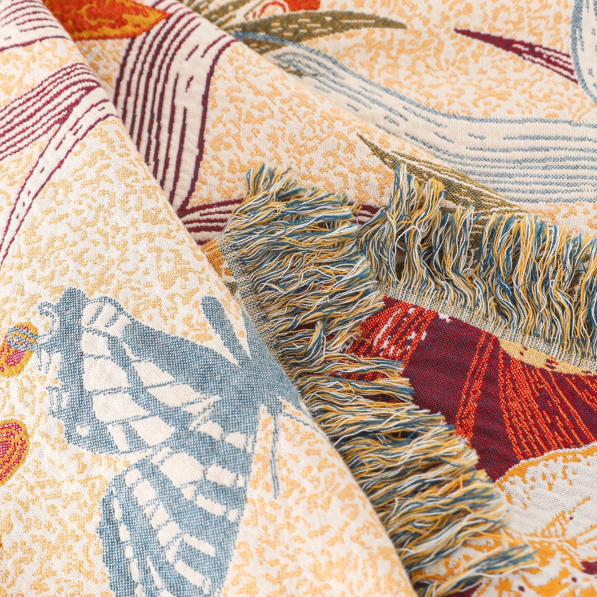 HKM-924051 Cotton Multi-layer Gauze Bedspread with Plant and Flower Pattern, 200cm x 230cm, Summer Blanket