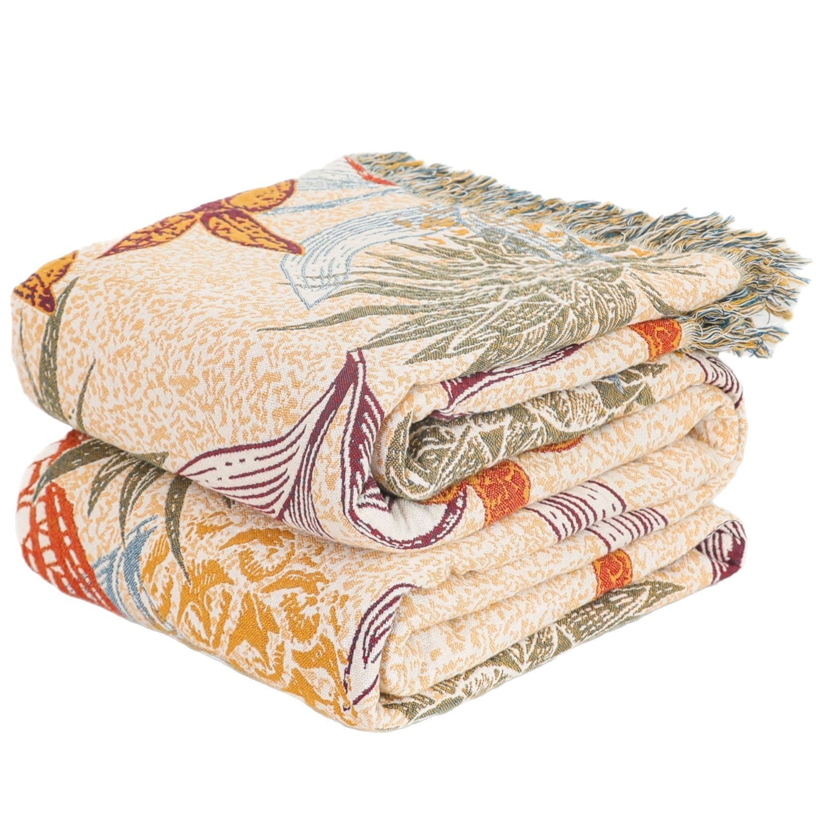 HKM-924051 Cotton Multi-layer Gauze Bedspread with Plant and Flower Pattern, 200cm x 230cm, Summer Blanket