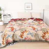 HKM-924051 Cotton Multi-layer Gauze Bedspread with Plant and Flower Pattern, 200cm x 230cm, Summer Blanket
