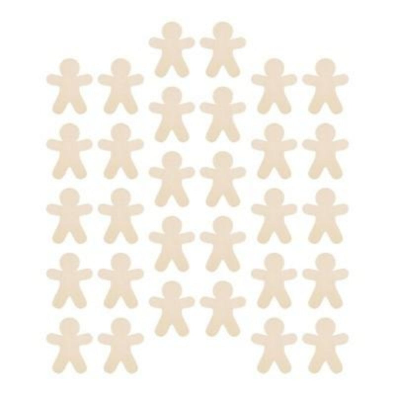 HKM-924179 Unfinished Wooden Gingerbread Man Cutouts for DIY Crafts - 30 Pieces, Perfect for Decorating and Painting