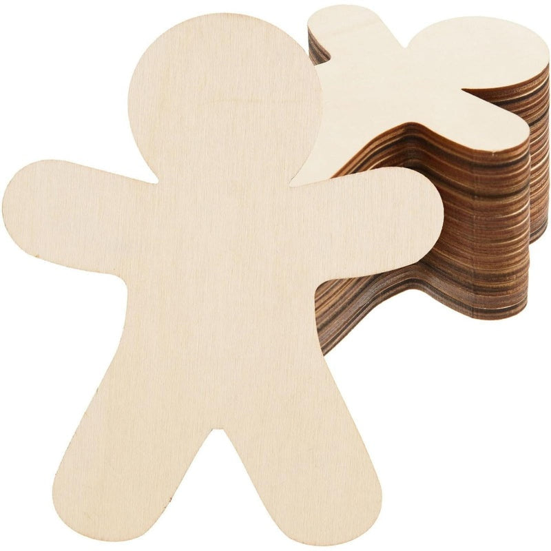 HKM-924179 Unfinished Wooden Gingerbread Man Cutouts for DIY Crafts - 30 Pieces, Perfect for Decorating and Painting
