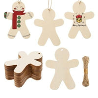 HKM-924179 Unfinished Wooden Gingerbread Man Cutouts for DIY Crafts - 30 Pieces, Perfect for Decorating and Painting