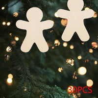 HKM-924179 Unfinished Wooden Gingerbread Man Cutouts for DIY Crafts - 30 Pieces, Perfect for Decorating and Painting