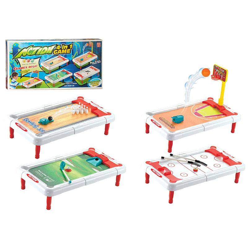 HKM-924307 Mini 6-in-1 Interactive Tabletop Game Set for Pool, Hockey, Basketball, and Golf, Ages 3+