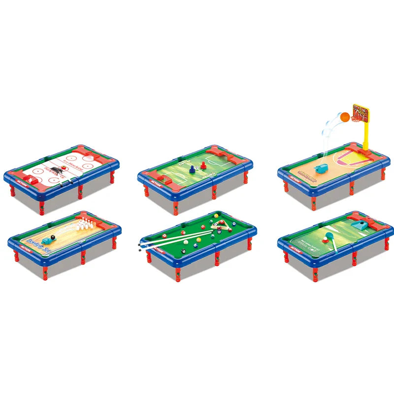 HKM-924307 Mini 6-in-1 Interactive Tabletop Game Set for Pool, Hockey, Basketball, and Golf, Ages 3+