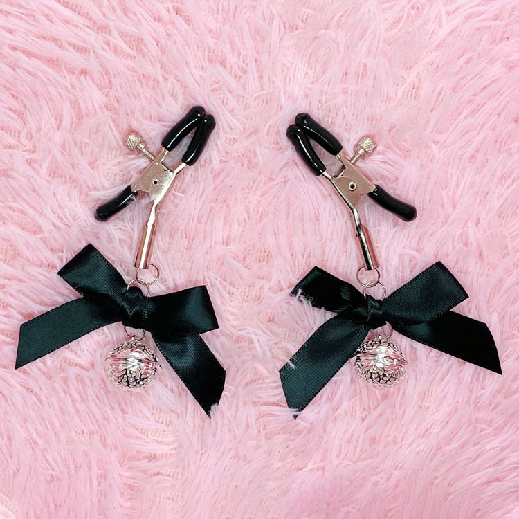 HKM-924371 Adjustable Bowknot Milk Clip - Beaded Breast Ornament in Rose Gold and Silver
