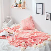 HKM-924371 Knitted Cotton Sofa Cover Blanket with Tassels - Available in Orange, Mint Green, and Gray, 130x180cm