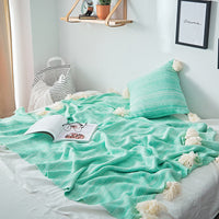 HKM-924371 Knitted Cotton Sofa Cover Blanket with Tassels - Available in Orange, Mint Green, and Gray, 130x180cm
