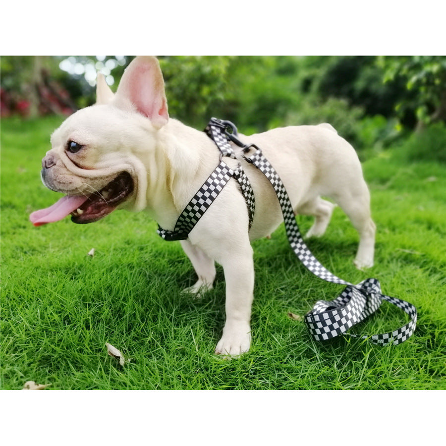 HKM-924563 Adjustable Plaid Chest and Back Dog Harness with 150cm Leash