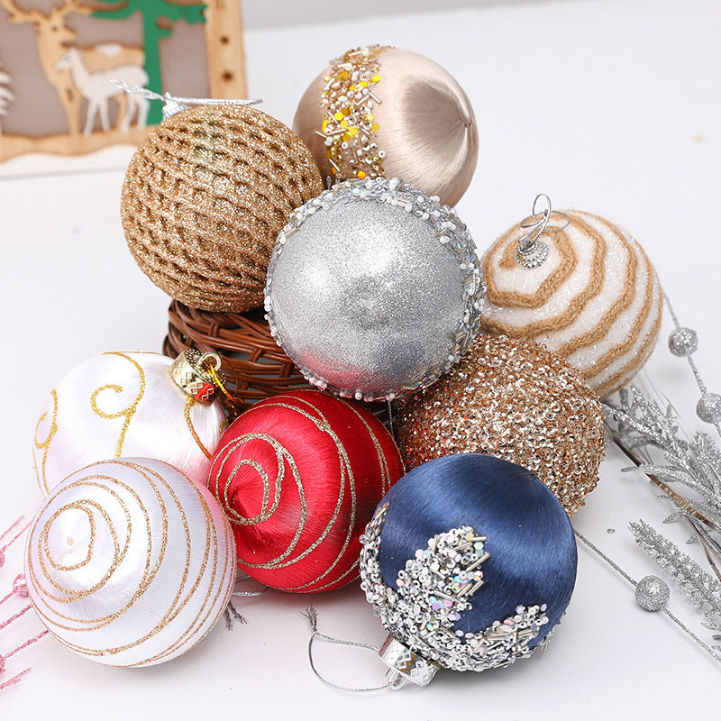 HKM-924819 Christmas Foam Painted Silk Ball Ornaments – 8cm, Mixed Colors (9 Pack)