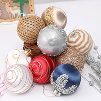 HKM-924819 Christmas Foam Painted Silk Ball Ornaments – 8cm, Mixed Colors (9 Pack)