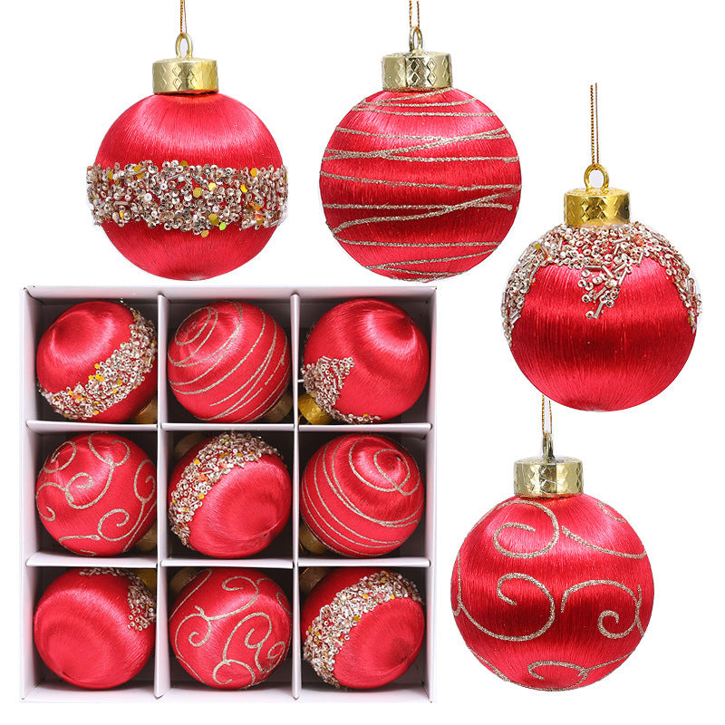 HKM-924819 Christmas Foam Painted Silk Ball Ornaments – 8cm, Mixed Colors (9 Pack)