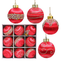 HKM-924819 Christmas Foam Painted Silk Ball Ornaments – 8cm, Mixed Colors (9 Pack)