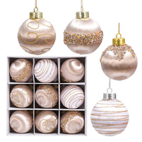 HKM-924819 Christmas Foam Painted Silk Ball Ornaments – 8cm, Mixed Colors (9 Pack)